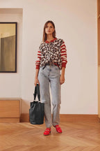 Leopard Print Contrast Cardigan Sweater