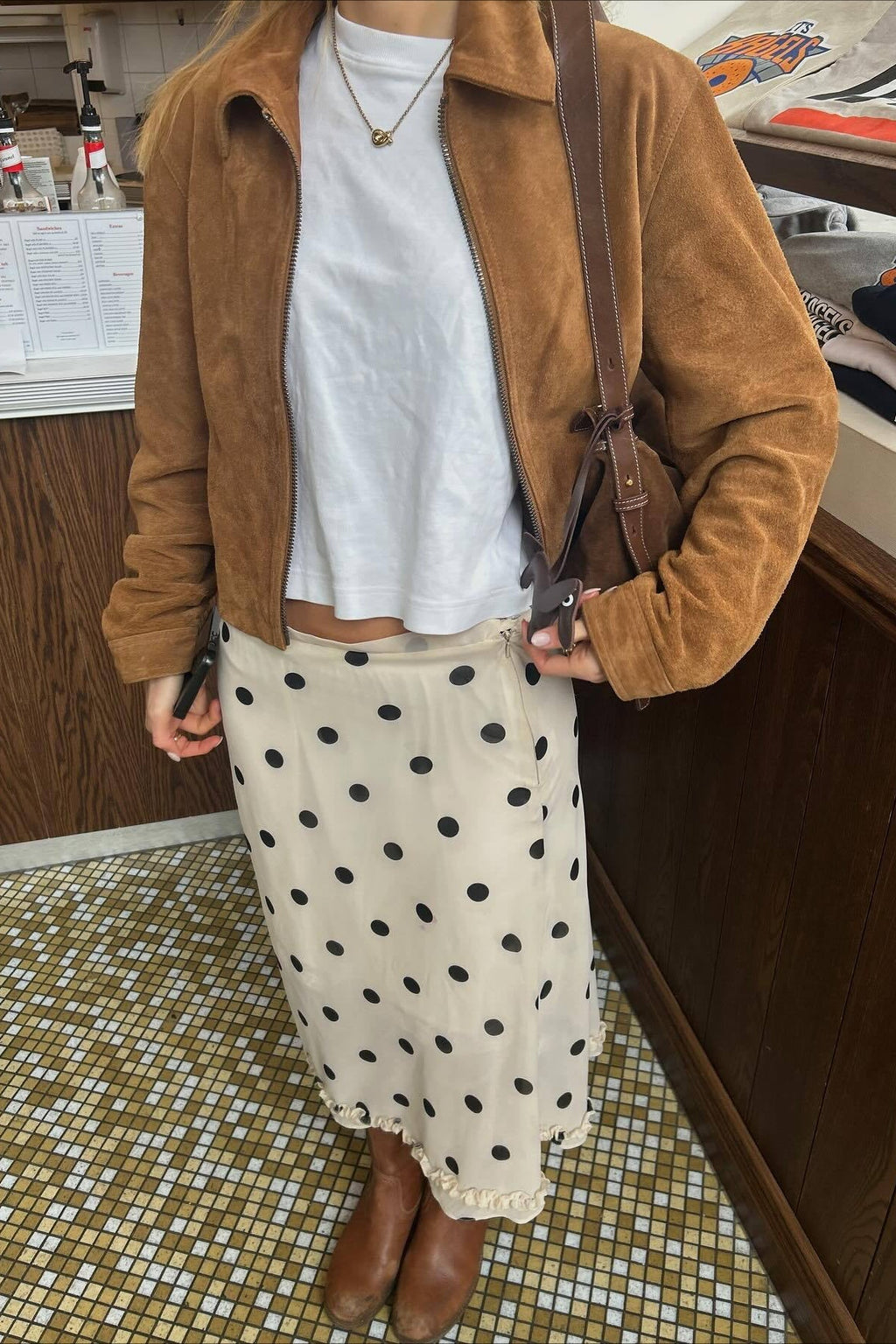 Polka Dot Satin High-Waisted A-Line Skirt