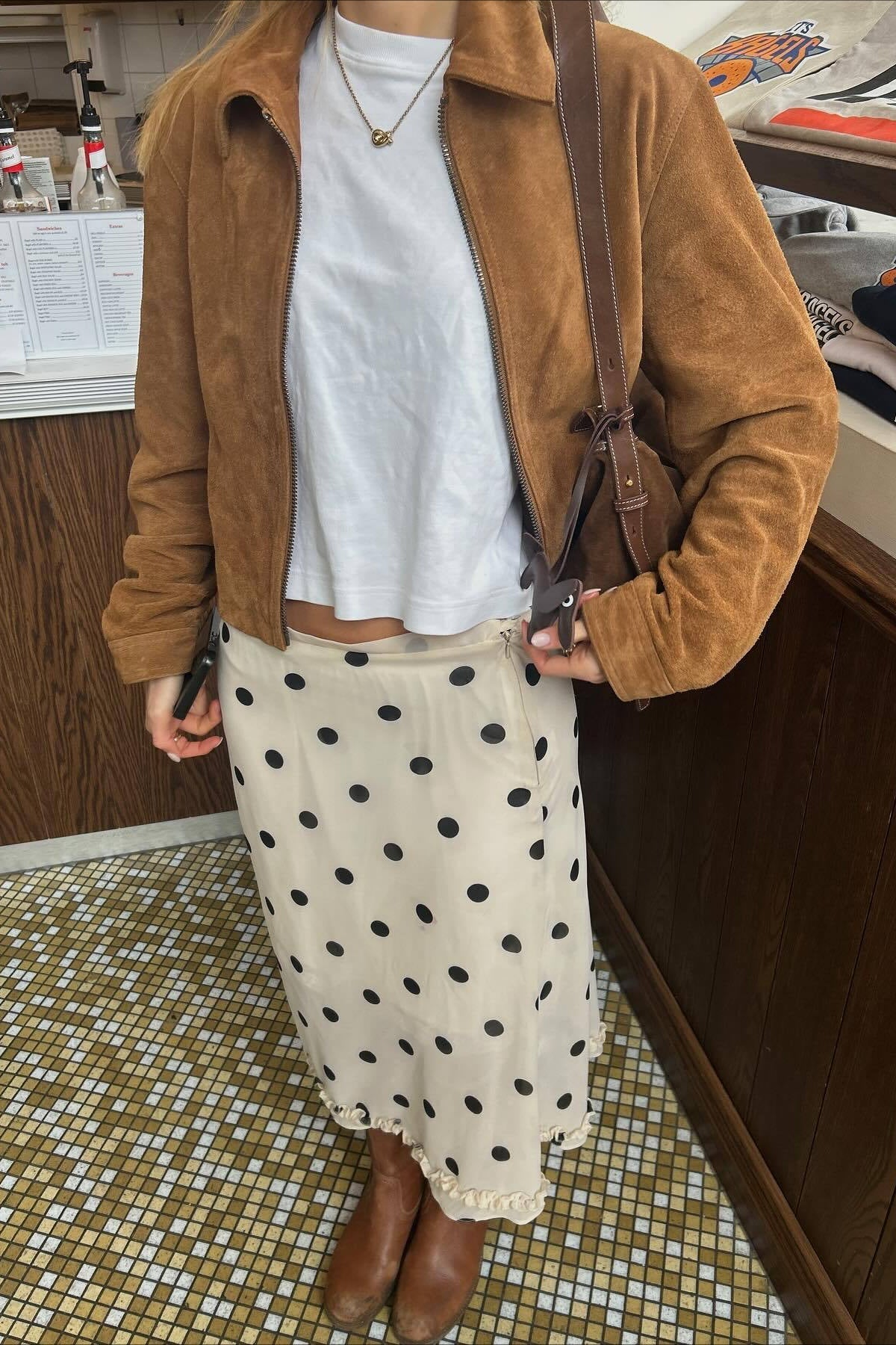 Polka Dot Satin High-Waisted A-Line Skirt