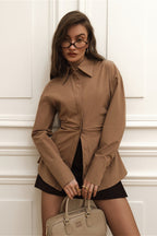 Vintage Cotton Ruched Waist Slim Fit Blouse