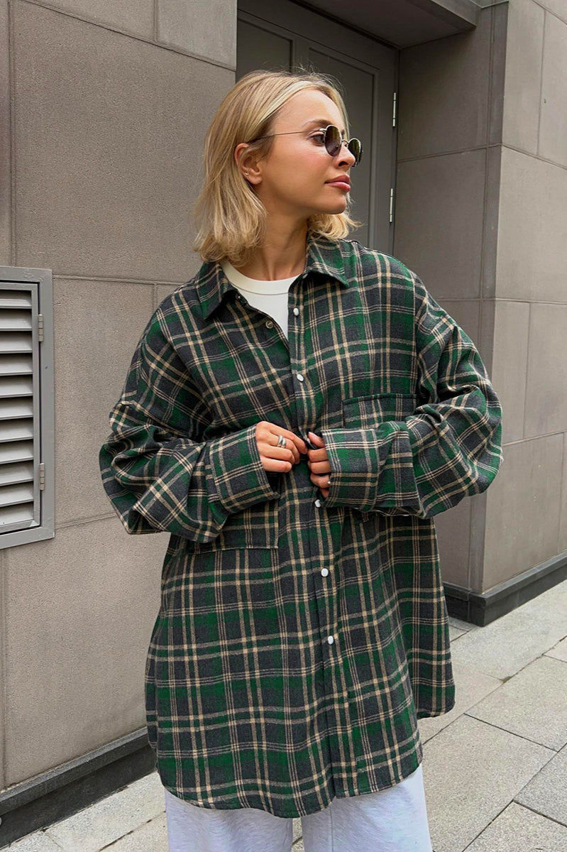 Plaid Striped Mid-Length Blouse