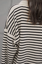 Striped Polo Neck Loose Fit Knit Sweater