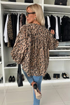 Leopard Print Loose Fit Long Sleeve Blouse