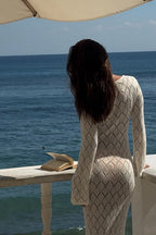 Sheer Knit Turtleneck Maxi Boho Dress