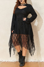 Gothic Lace Plus Size V-Neck Asymmetrical Maxi Dress
