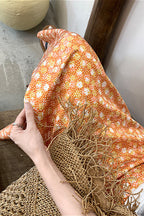 Floral Orange A Line Midi Skirt