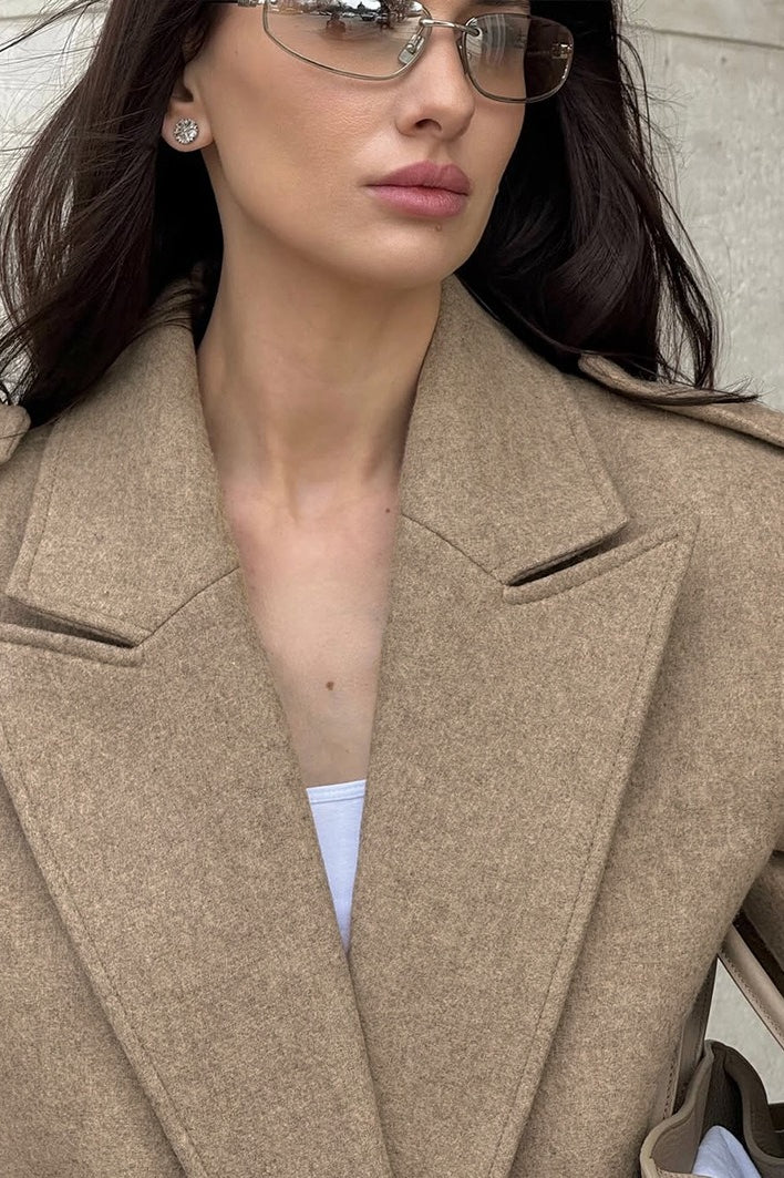 Vintage Solid Wool Blazer Wide-Collar Short Coat