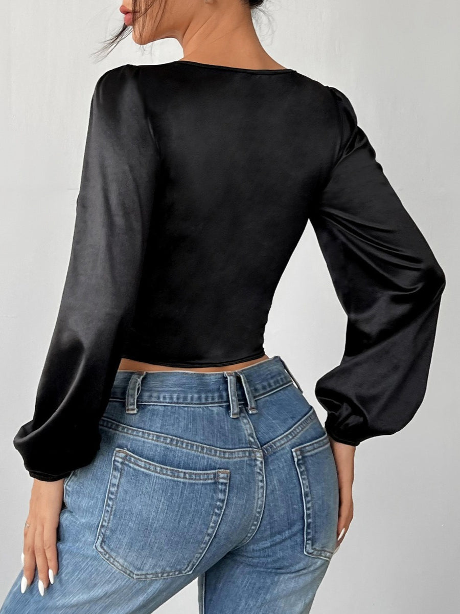 Vintage Lace and Mesh Corset Long Sleeve Blouse