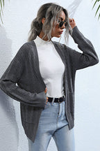 Solid Color Cable Knit Long Cardigan
