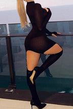 Sexy Slim Dress Thigh-High Stockings Two Pieces Set