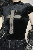 Gothic Cross Print Crop T-shirt