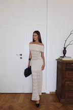 Waisted Knit Off Shoulder Bodycon Boho Dress