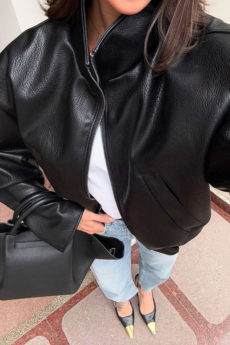 Elegant Black PU Leather Jacket