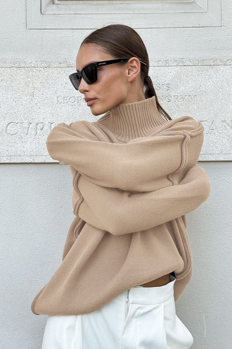 High Neck Patchwork Knit Sweater