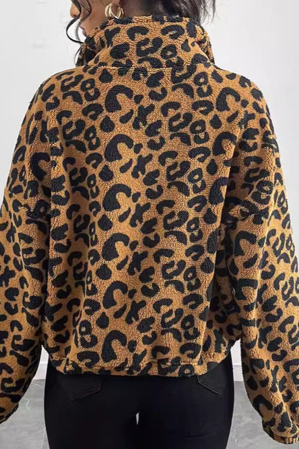 Cozy Leopard Print Fleece  Coat