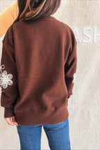 Colorblock Floral Knit Pullover Sweater