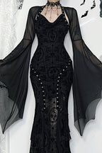 Gothic Mesh Batwing Sleeve Knit Top
