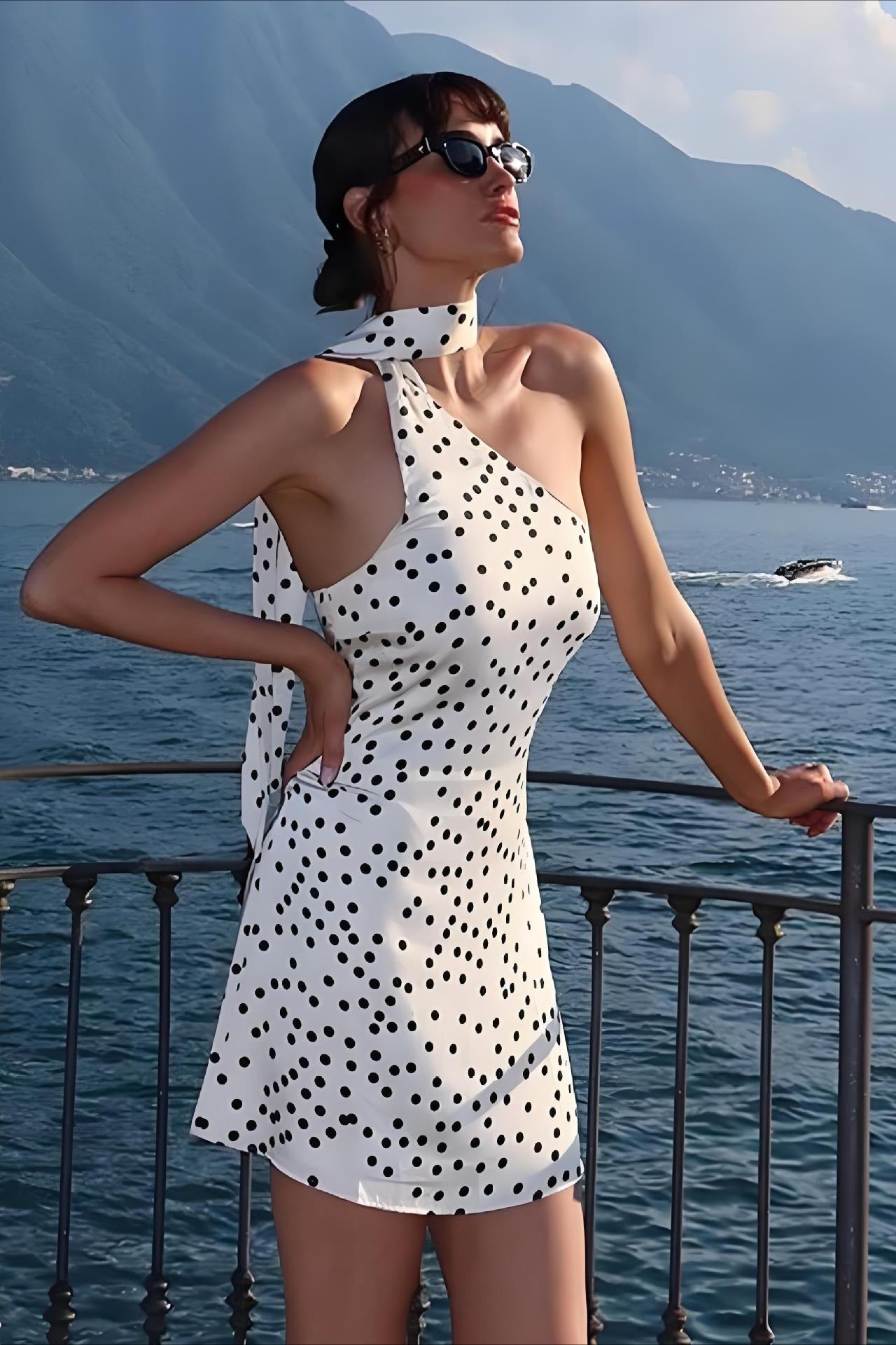 Polka Dot Halter Bodycon Mini Dress