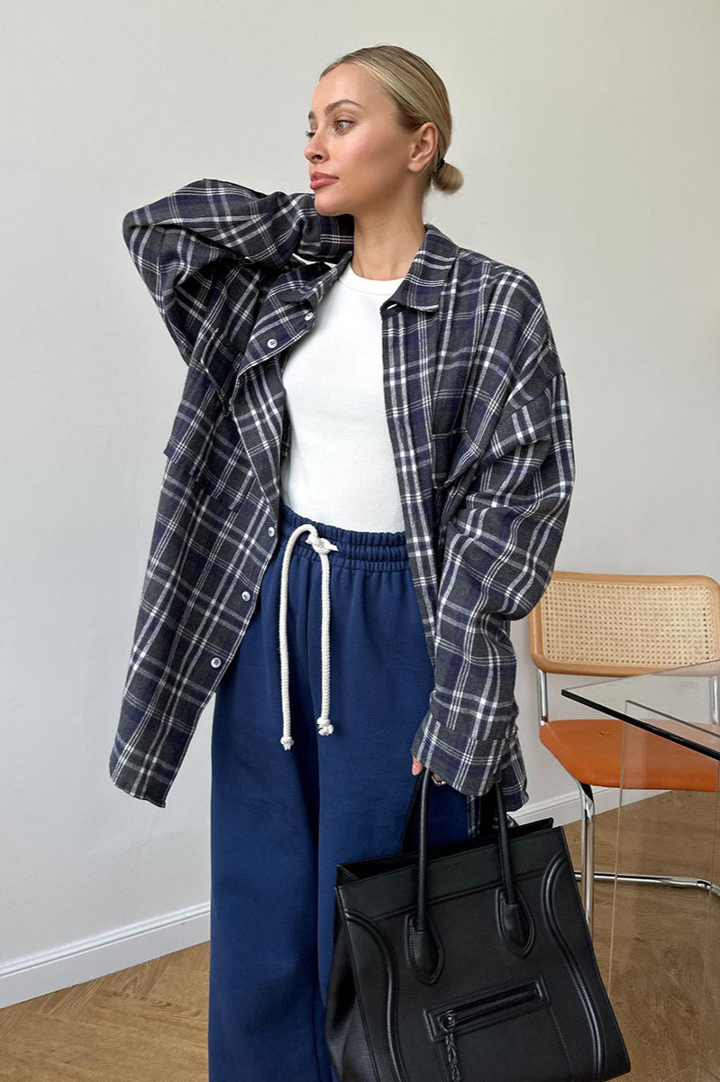 Plaid Striped Mid-Length Blouse