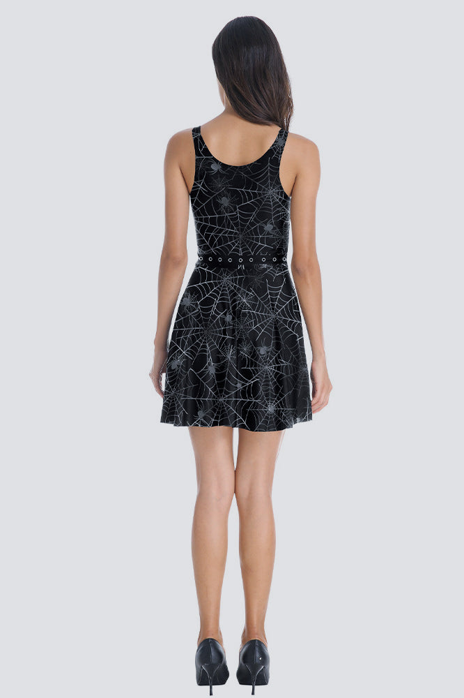 Gothic Spider Web Sleeveless Mini Dress