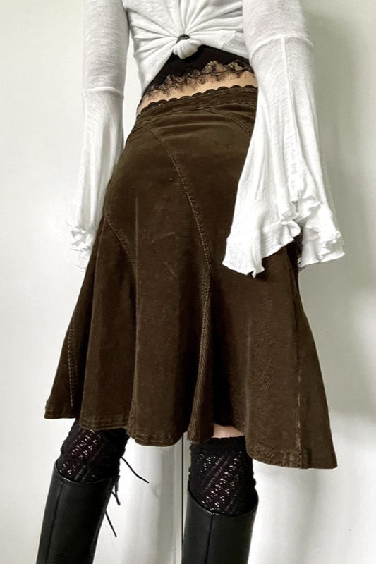 Vintage Lace Trim Colorblock A-Line Skirt