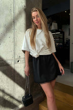 Elastic Waist Satin Slip Lace Mini Skirt