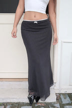 Lace Trim Polka Dot Bodycon Skirt