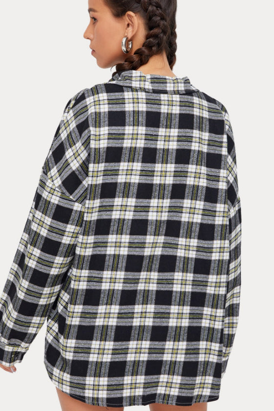 Plaid Stand Collar Button Shirt  Blouse