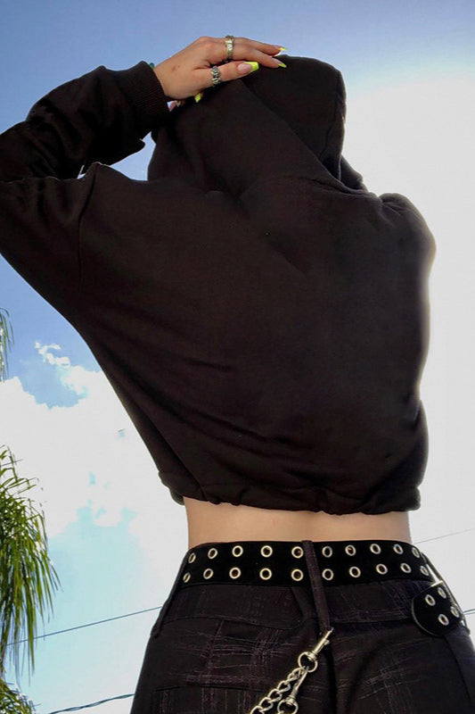 Punk Skeleton Print Cropped Hoodie