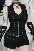 Gothic Zip Up Lace Up Knit Top