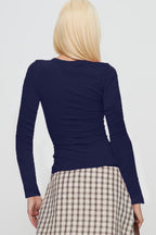 Buttoned Fitted Crew Neck Knit Sweater