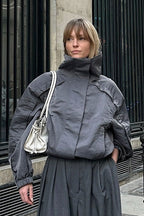 Casual Gray High Neck Jacket