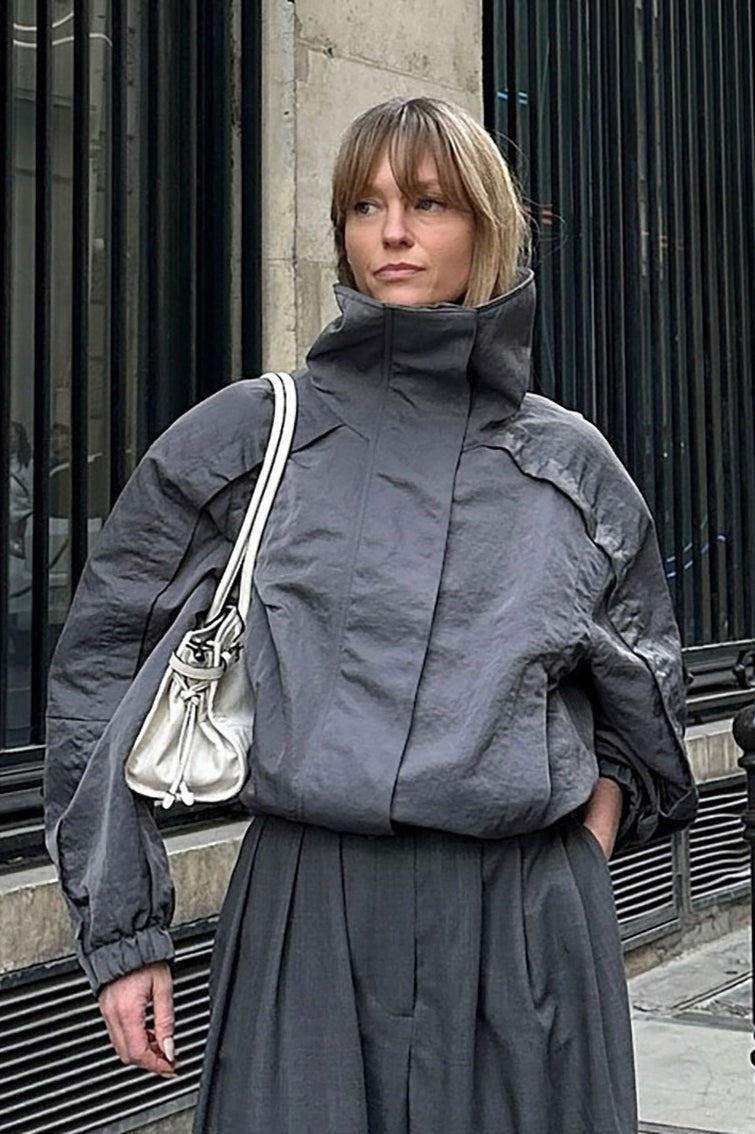 Casual Gray High Neck Jacket