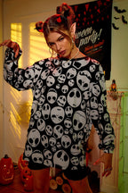 Skull Print Loose Pullover Hoodie