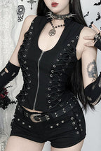 Gothic Zip Up Lace Up Knit Top