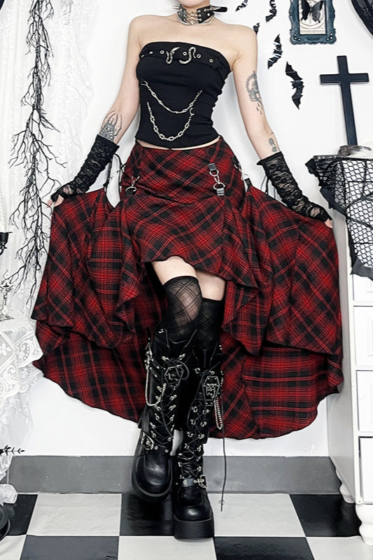 Red Plaid Gothic Adjustable Skirt