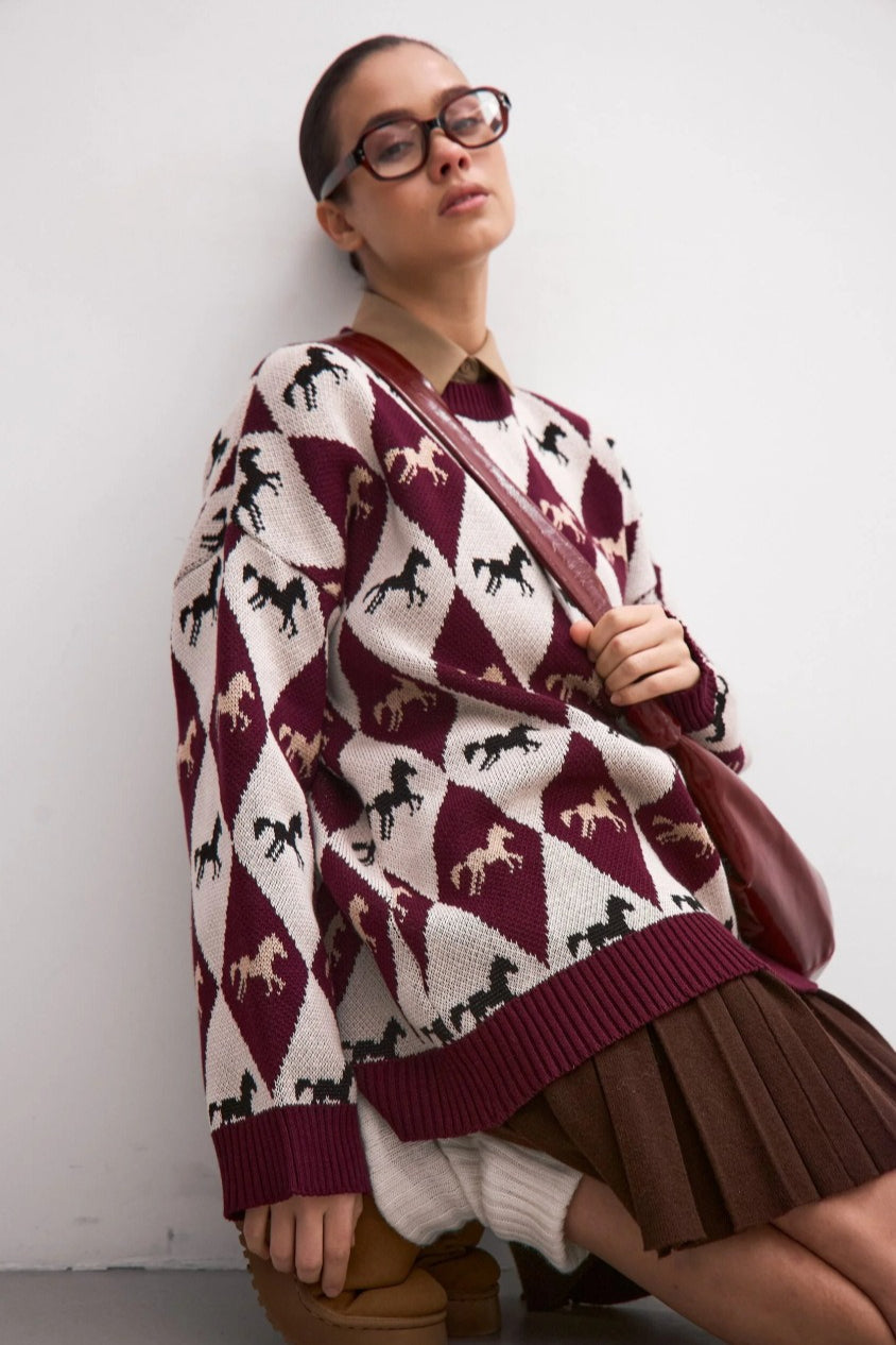 Long Sleeve Colorblock Knit Sweater