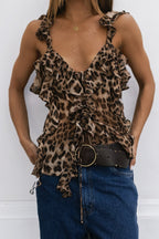 Asymmetrical Ruffle Leopard Print Cami Blouse