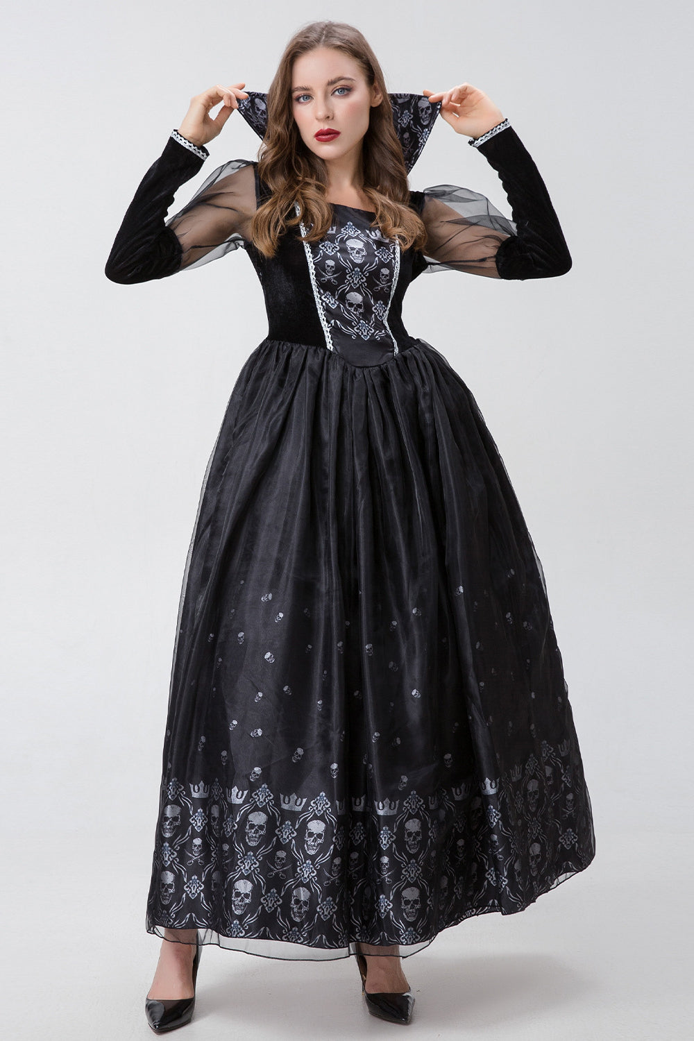 Vampire Witch Skeleton Halloween Cosplay Maxi Dress