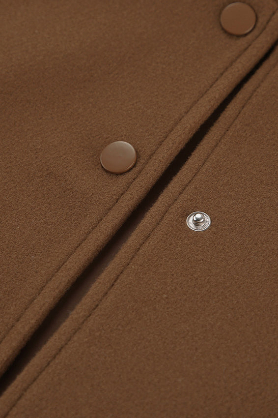 Stand Collar Melange Brown Wool Coat