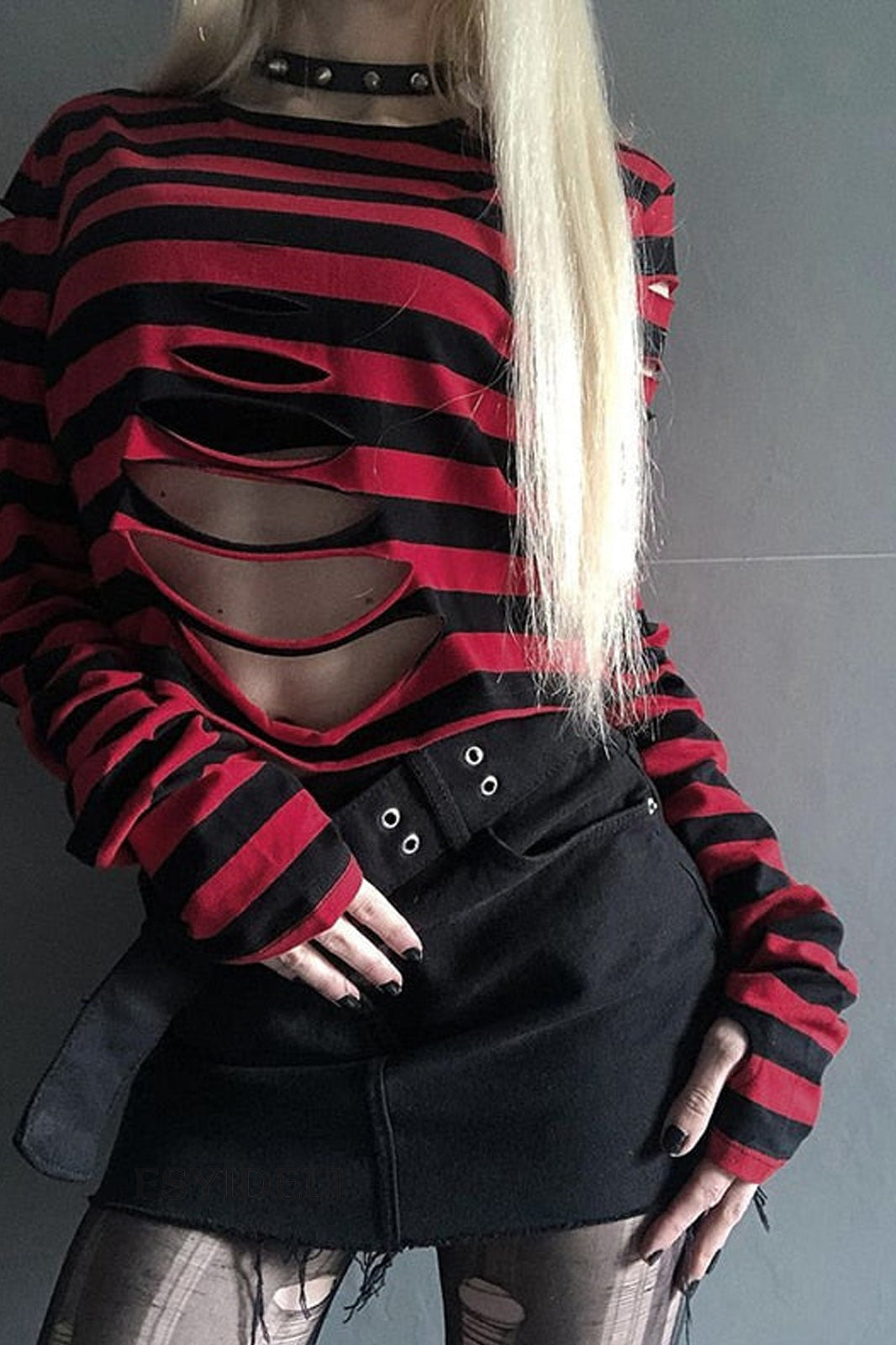 Striped Cutout Long Sleeve T-shirt