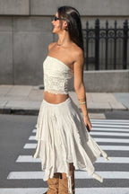 Ruffled Mesh Asymmetrical Midi Skirt