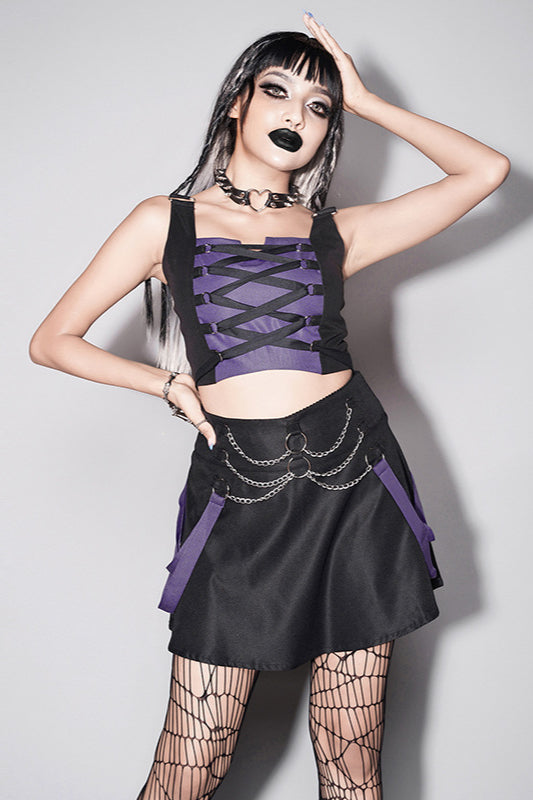 Colorblock Cami Top Chain High-Waisted Skirt Two Pieces Set