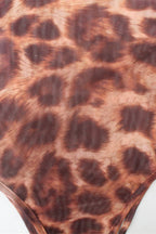 Leopard Print Long Sleeve Bodysuit Knit Top