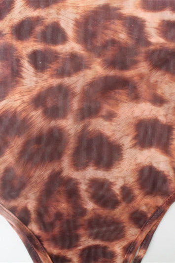 Leopard Print Long Sleeve Bodysuit Knit Top