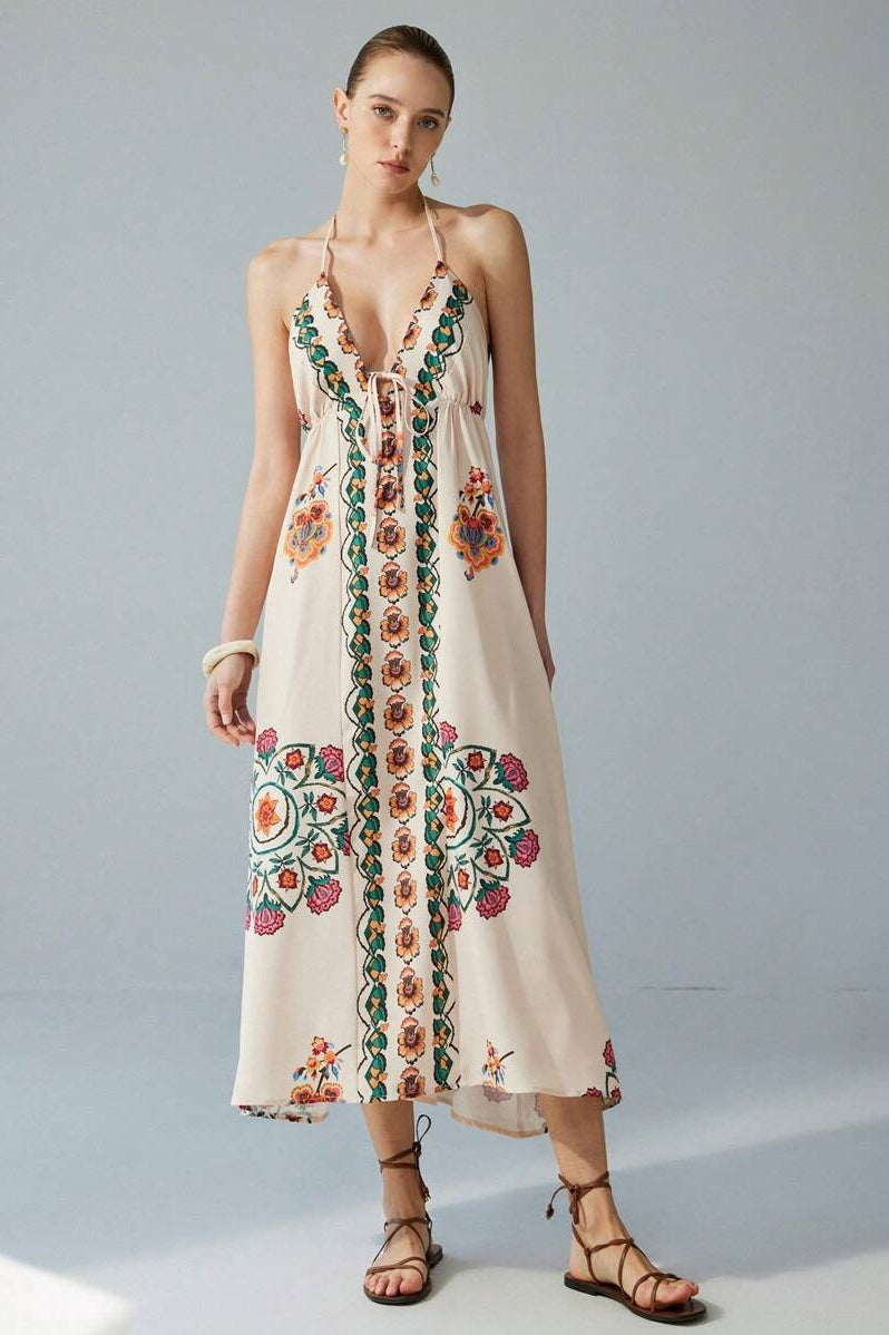 Colorful Floral Maxi Strap Boho Dress