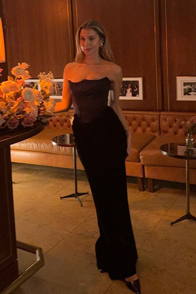 Strapless Bodycon Color Block Maxi Dress