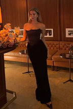 Strapless Bodycon Color Block Maxi Dress