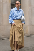 Vintage Solid Color Pleated Midi Skirt