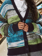 Color-Block Striped V-Neck Retro Knit Sweater